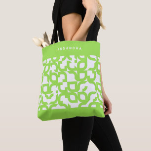 Aangepaste Bright Summer Lime Groene Retro Art Pat Tote Bag