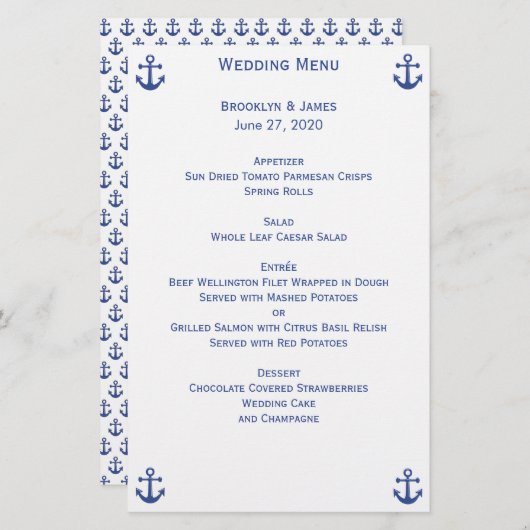 Aangepaste brochure in het menu Nautical Wedding (Voorkant / Achterkant)
