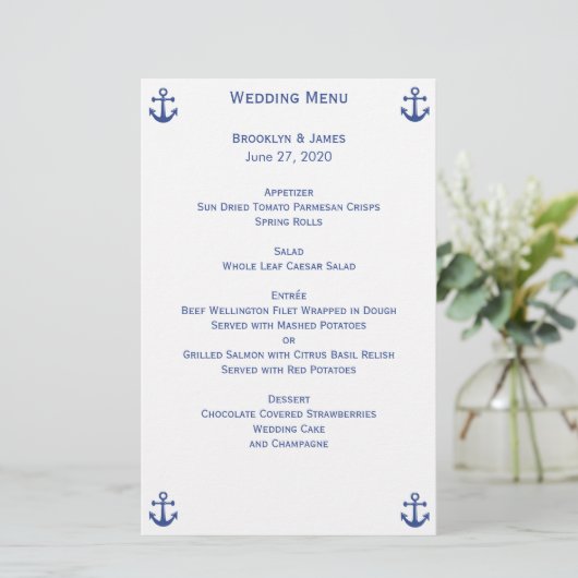 Aangepaste brochure in het menu Nautical Wedding (Staand voorkant)