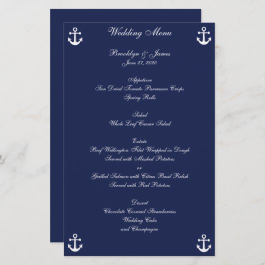 Aangepaste brochure van het Navy Blue Nautical Wed (Voorkant / Achterkant)