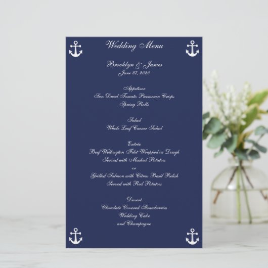 Aangepaste brochure van het Navy Blue Nautical Wed (Staand voorkant)
