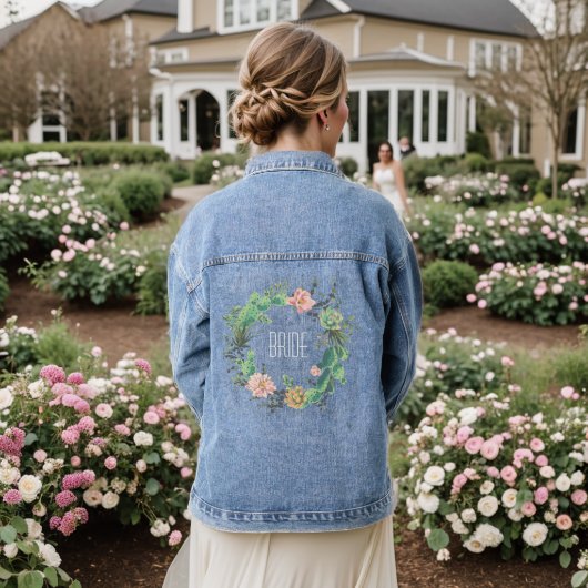 Aangepaste bruid bloem waterverf wilde bloem boho denim jacket (Huwelijk Achterkant)
