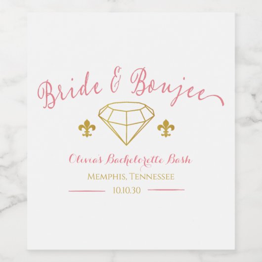 Aangepaste bruid Boujee Diamond vrijgezellenfeest Wijn Etiket (Enkel label)