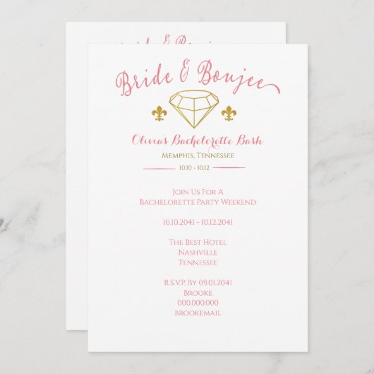 Aangepaste bruid Boujee vrijgezellenfeest uitnodig Kaart (Voorkant / Achterkant)