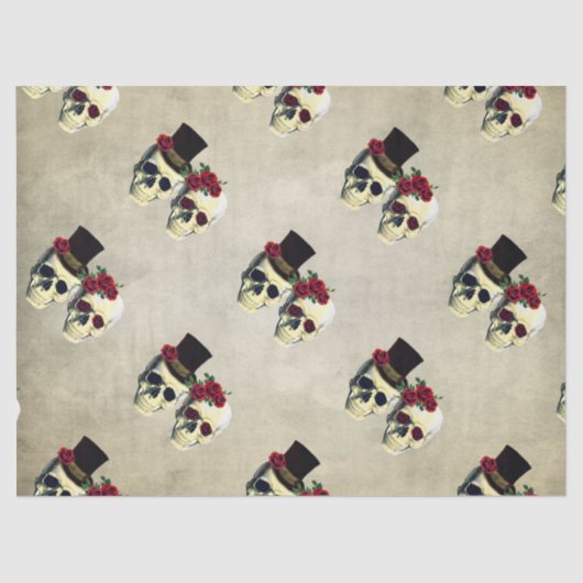 Aangepaste bruid & bruidegom schedel bruiloft cade tissuepapier (Voorkant)