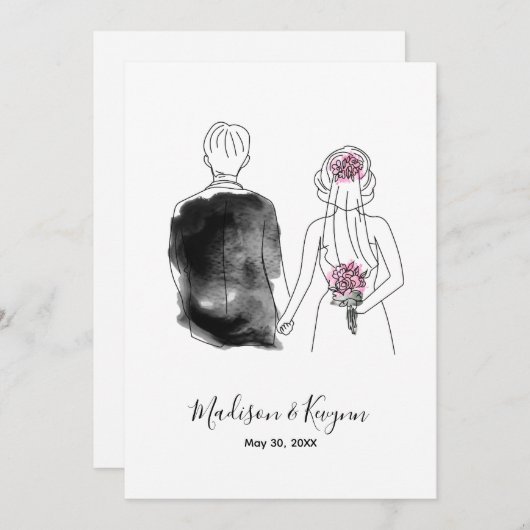 Aangepaste Bruid en Bruidegom | Bruidsuitnodiging Kaart (Voorkant / Achterkant)