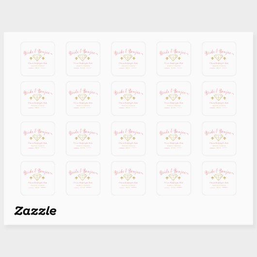 Aangepaste Bruid Luxe Diamant Bachelorette Feestje Vierkante Sticker (Vel)