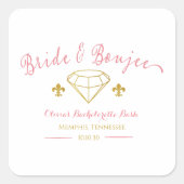 Aangepaste Bruid Luxe Diamant Bachelorette Feestje Vierkante Sticker (Voorkant)