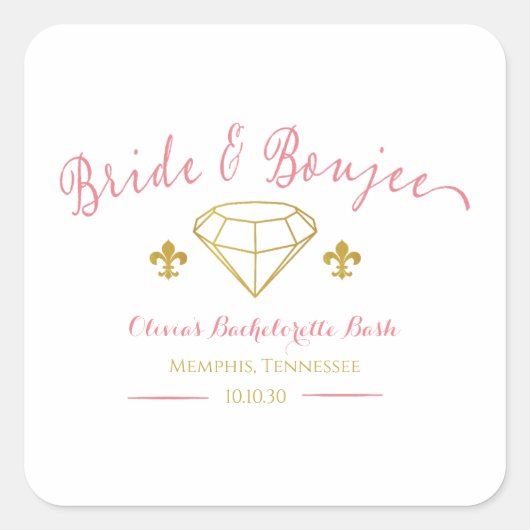 Aangepaste Bruid Luxe Diamant Verloofdij Party Vierkante Sticker (Voorkant)