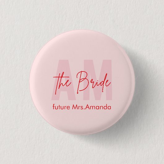 Aangepaste Bruid | Roze Monogram Toekomstige Mevro Ronde Button 3,2 Cm (Voorkant)