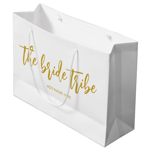 Aangepaste Bruid Stam Goud Wit Huwelijk Groot Cadeauzakje (Voorkant Gekanteld)