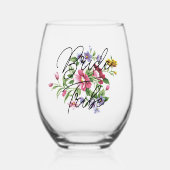Aangepaste bruid tribe tekst op bloem boeket wijnglas zonder voet (Voorkant)
