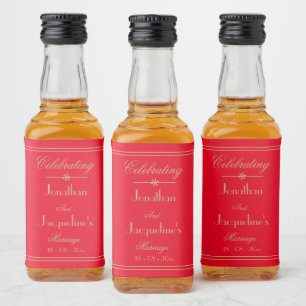 Aangepaste bruidbruine bruidegom Chic Red Gold Min Likeurfles Etiket