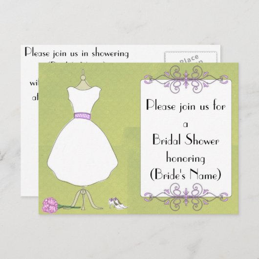 Aangepaste bruids Douche Uitnodiging-Chic Jurk For Uitnodiging Briefkaart (Voorkant / Achterkant)