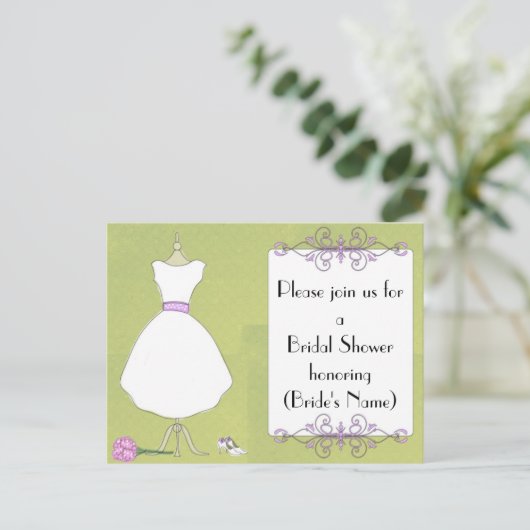 Aangepaste bruids Douche Uitnodiging-Chic Jurk For Uitnodiging Briefkaart (Staand voorkant)