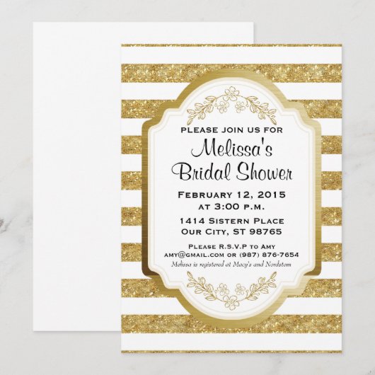 Aangepaste Bruids Douche Uitnodiging, Gouden Strep Kaart (Voorkant / Achterkant)