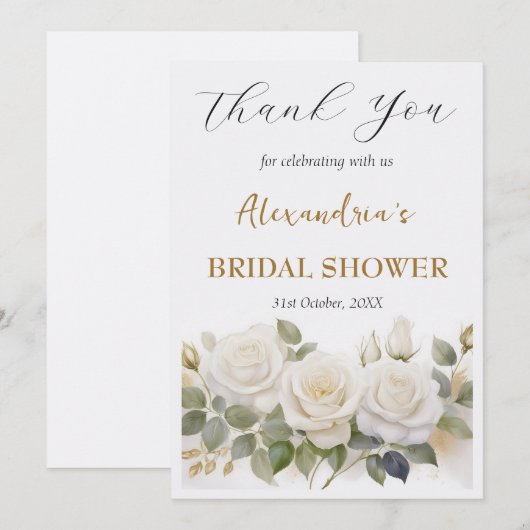 Aangepaste bruidsbruiloft Witte Rozen Dank je Bedankkaart (Voorkant / Achterkant)