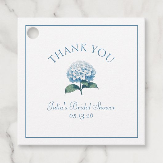 Aangepaste bruidsdouche Blauwe Hortensia Dank je w Bedankjes Labels (Voorkant)