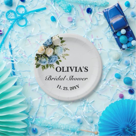 Aangepaste bruidsdouche Elegante blauwe en witte b Papieren Bordje (Feest)