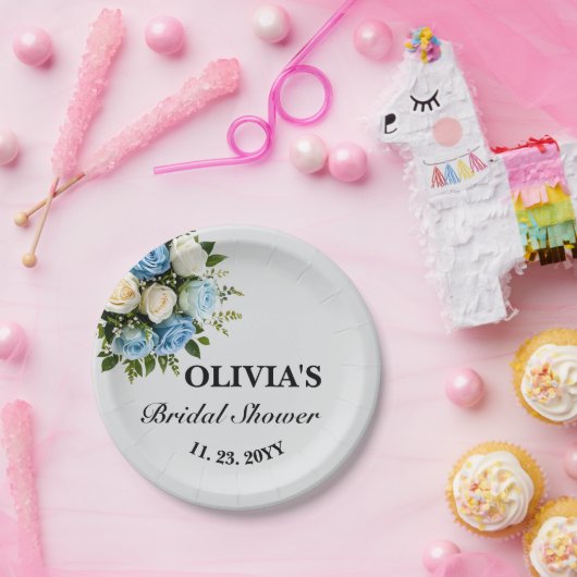 Aangepaste bruidsdouche Elegante blauwe en witte b Papieren Bordje (Feest)