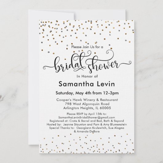 Aangepaste Bruidsdouche Goud Zilver Confetti Kaart (Voorkant)