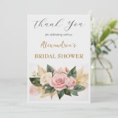 Aangepaste bruidsdouche roze bloemen Dank je wel Bedankkaart (Staand voorkant)