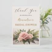 Aangepaste bruidsdouche roze bloemen Dank je wel Bedankkaart (Staand voorkant)