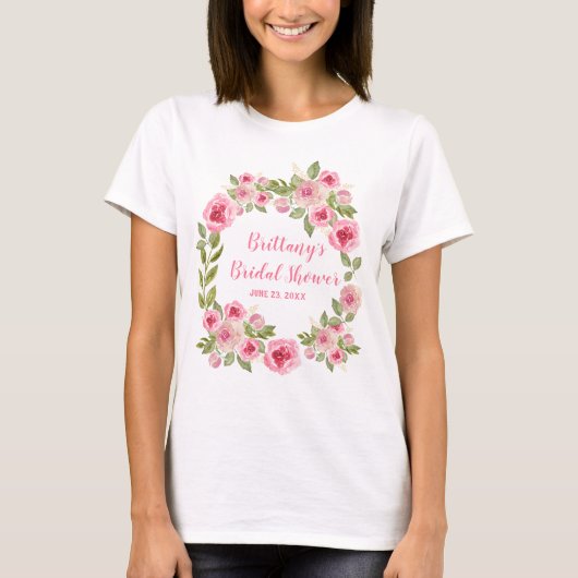 Aangepaste bruidsdouche Wilde Roze Rozen Groene Ti T-shirt (Voorkant)