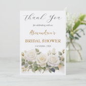 Aangepaste bruidsdouche witte rozen Dank je Bedankkaart (Staand voorkant)
