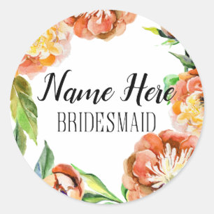 Aangepaste bruidsmeisje bloem waterverf sticker