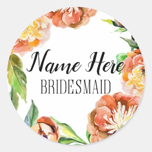 Aangepaste bruidsmeisje bloem waterverf sticker (Voorkant)