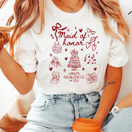 Aangepaste bruidsmeisje coquette rode strik vrijge t-shirt