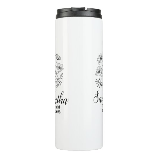 Aangepaste bruidsmeisje naam bloem thermosbeker (Achterkant)