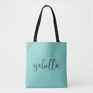 Aangepaste bruidsmeisje script naam licht turquois tote bag