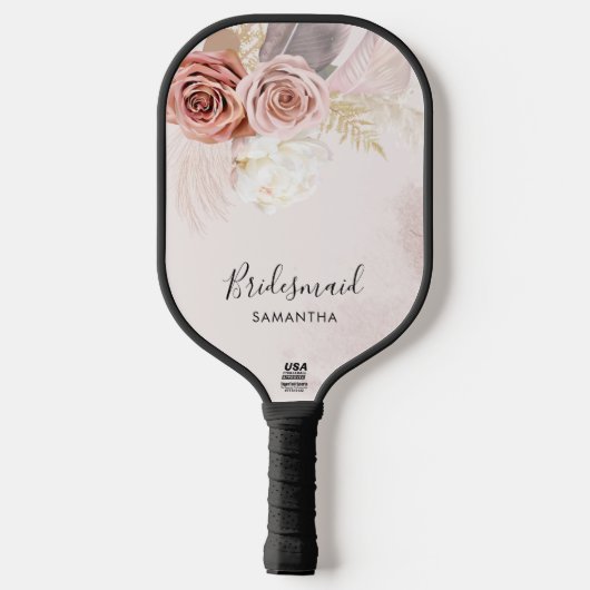 Aangepaste bruidsmeisje Script Terracotta Bloemen Pickleball Paddle (Achterkant)