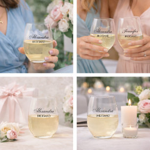 Aangepaste bruidsmeisjes elegante script zwart min wijnglas zonder voet