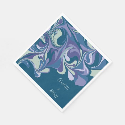 Aangepaste bruiloft Abstract Blauw Paarse Marmer E Servet (Hoek)