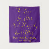 Aangepaste bruiloft achtergrond Paarse gouden prop Wandkleed (Voorkant)