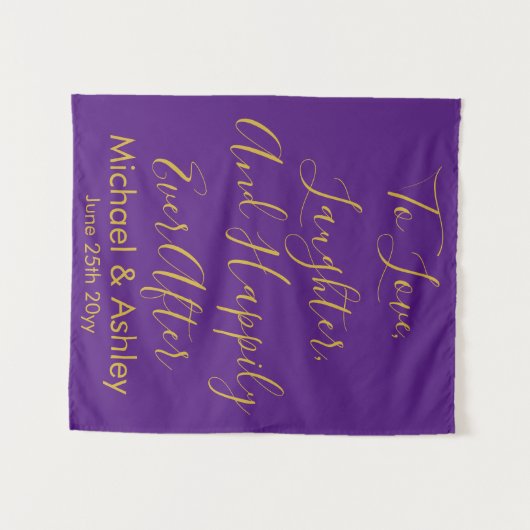 Aangepaste bruiloft achtergrond Paarse gouden prop Wandkleed (Voorkant (horizontaal))