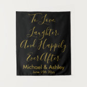 Aangepaste bruiloft achtergrond zwarte gouden prop wandkleed (Voorkant)