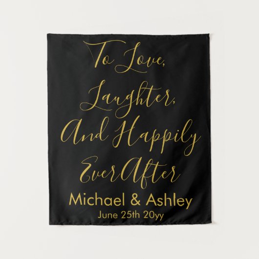 Aangepaste bruiloft achtergrond zwarte gouden prop wandkleed (Voorkant)