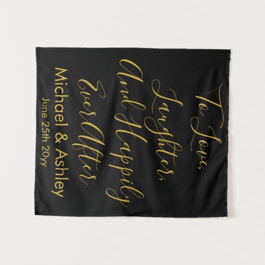 Aangepaste bruiloft achtergrond zwarte gouden prop wandkleed (Voorkant (horizontaal))