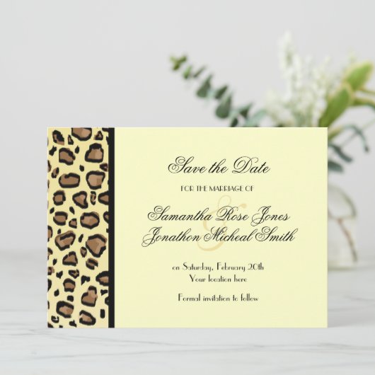 Aangepaste bruiloft afdrukken van luipaard Opslaan Save The Date (Staand voorkant)