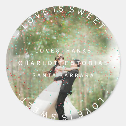Aangepaste bruiloft Bedankt Blauwgroen Roze Foto B Ronde Sticker (Voorkant)