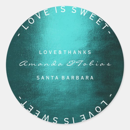 Aangepaste bruiloft Bedankt Blauwgroen tropisch gr Ronde Sticker (Voorkant)