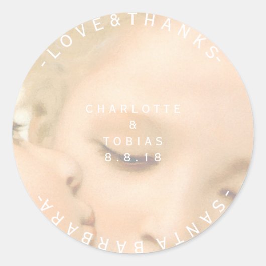 Aangepaste bruiloft Bedankt foto delicate witte zo Ronde Sticker (Voorkant)