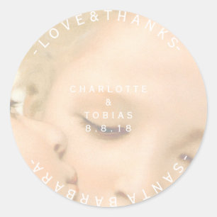 Aangepaste bruiloft Bedankt foto delicate witte zo Ronde Sticker