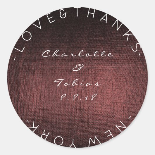 Aangepaste bruiloft Bedankt Metallic Bourgogne Mar Ronde Sticker (Voorkant)