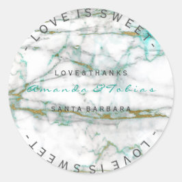 Aangepaste bruiloft Bedankt Mint Goud Wit Marmer Ronde Sticker