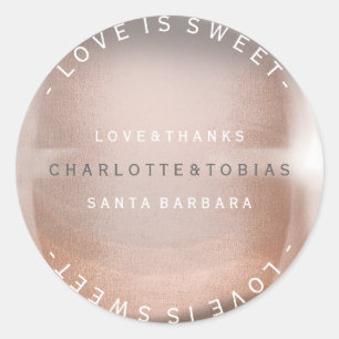 Aangepaste bruiloft Bedankt Roze Rose Gold Glass Ronde Sticker